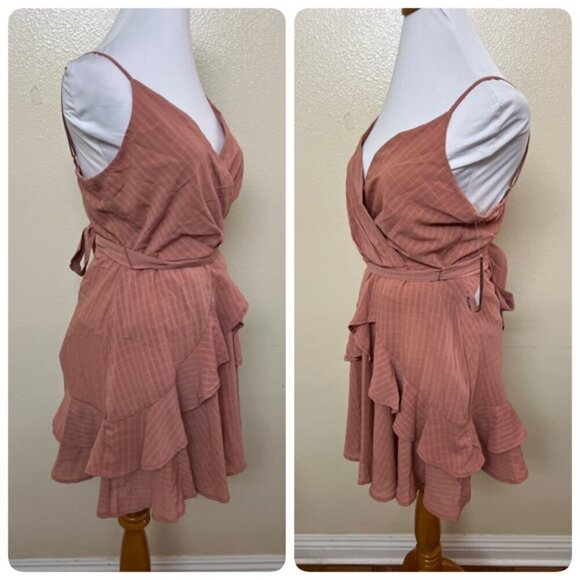 Trixxi Womens Printed Ruffled Flouncy Fit & Flare Waist Tie Small in Pink - Picture 2 of 10